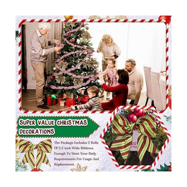 2 rollos de cinta de Navidad con alambre rojo y verde