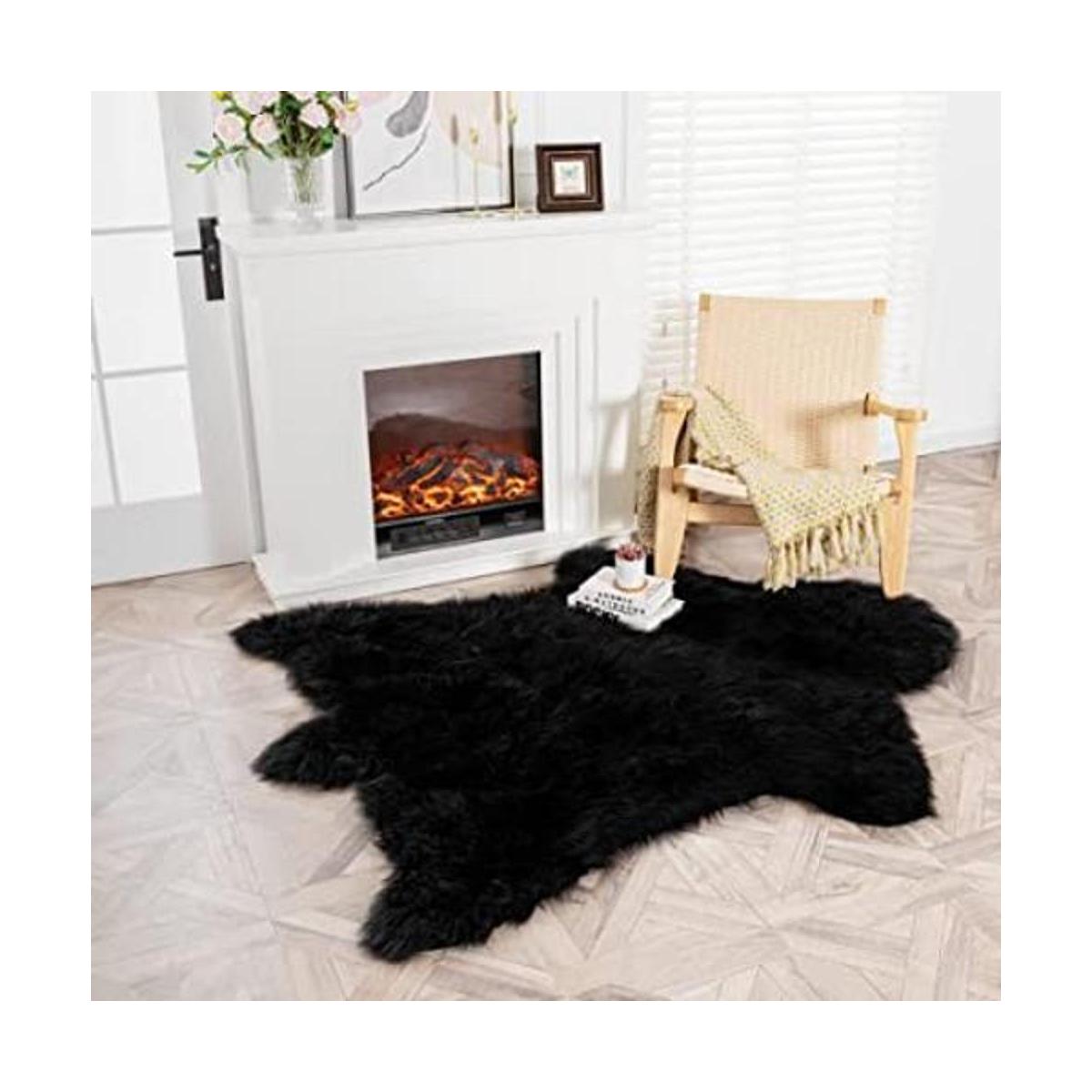Alfombra de piel de oveja sintética de oso negro
