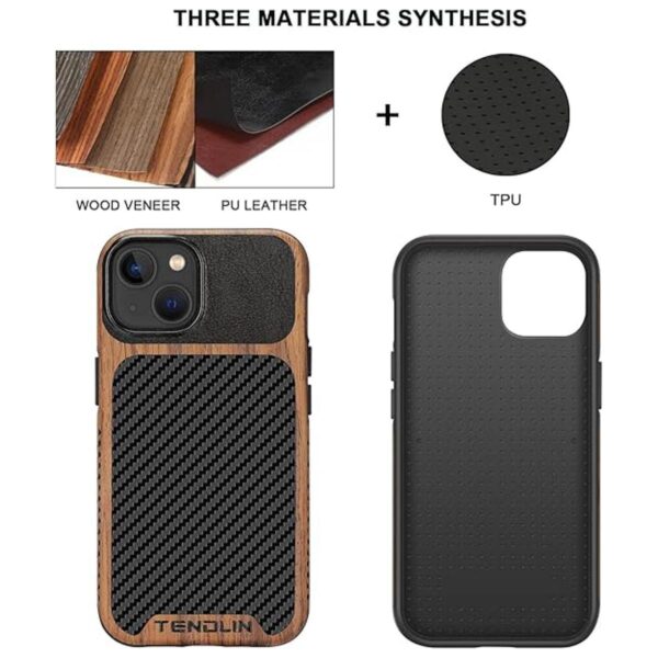 TENDLIN Funda compatible con iPhone 14 de grano de madera_2