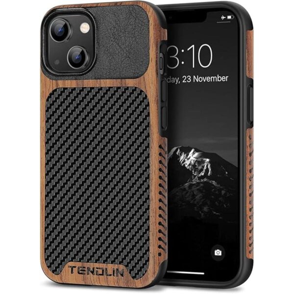 TENDLIN Funda compatible con iPhone 14 de grano de madera_1