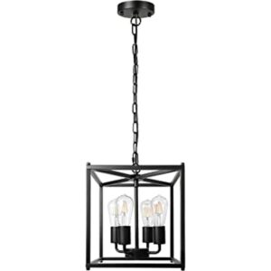Unicozin Lámpara de araña de granja negra de 4 luces_1
