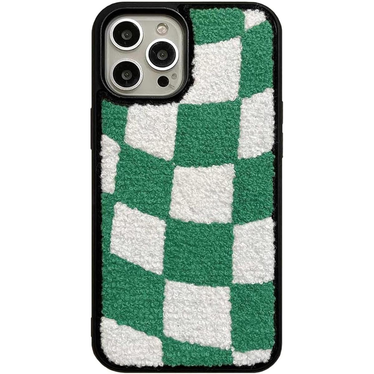 Funda para teléfono de tablero de ajedrez verde y blanco