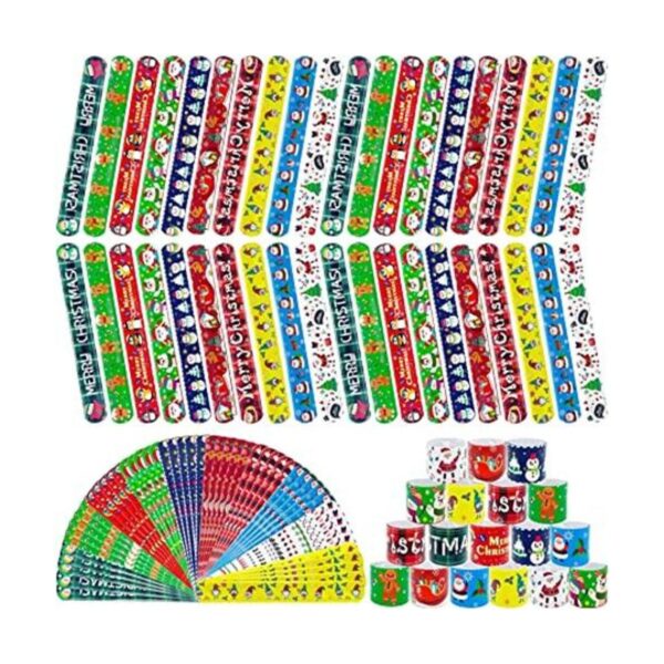 JUNEBRUSHS Paquete de 56 pulseras de bofetada de Navidad_1