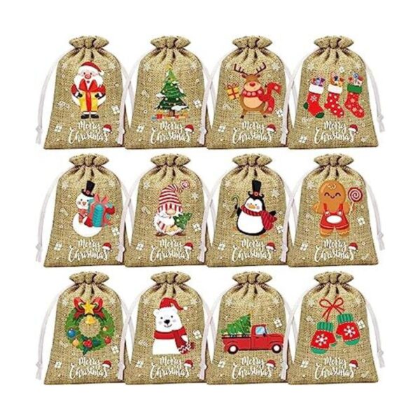 72 bolsas de regalo de arpillera de Navidad con cordón