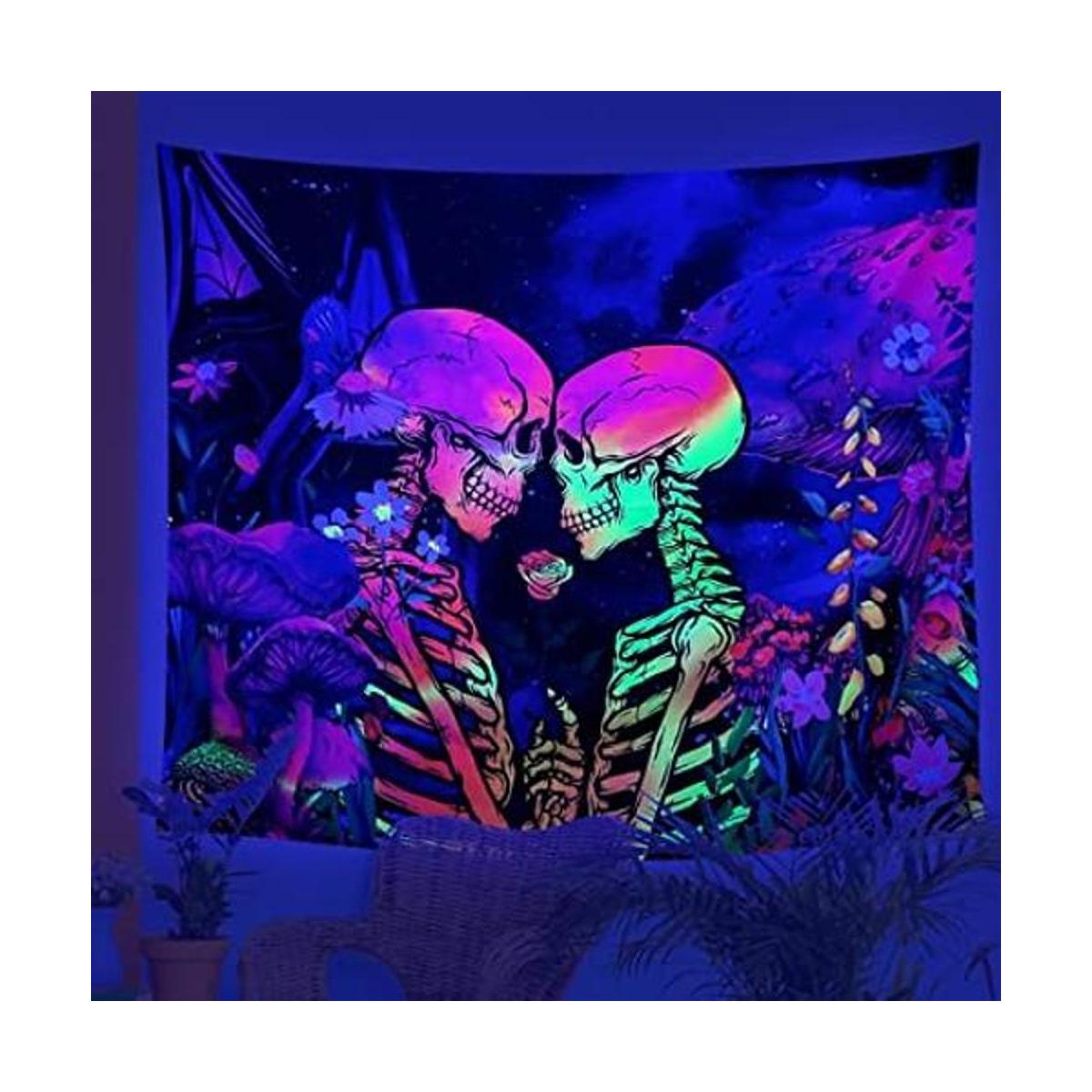 Blacklight Tapiz de calavera Trippy para colgar en la