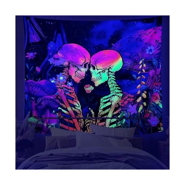 Blacklight Tapiz de calavera Trippy para colgar en la_4