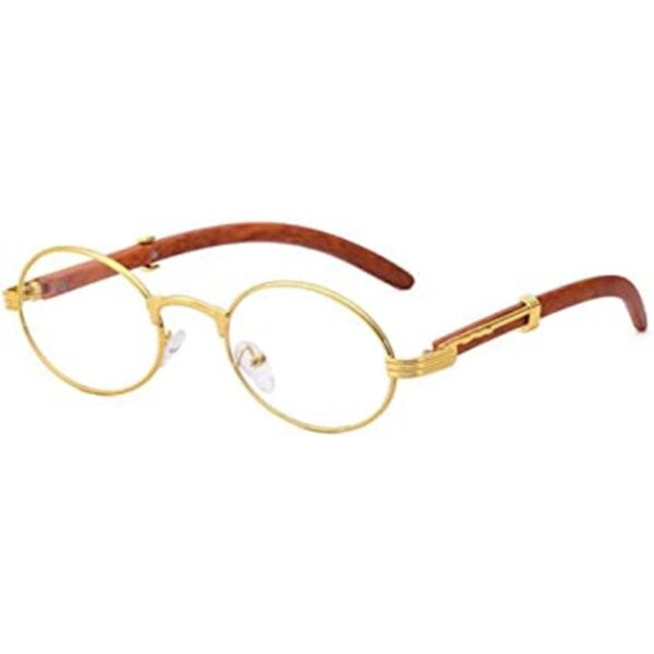 Gafas de lente transparente con marco dorado ovalado y_1