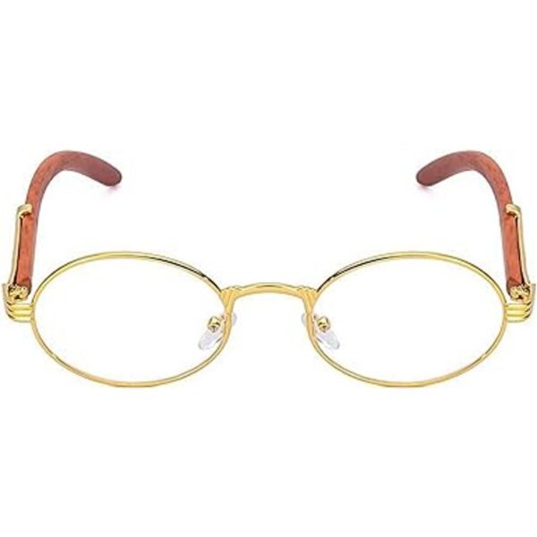 Gafas de lente transparente con marco dorado ovalado y_2