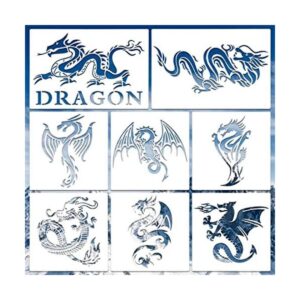 8 plantillas de dragón plantillas de aerógrafo