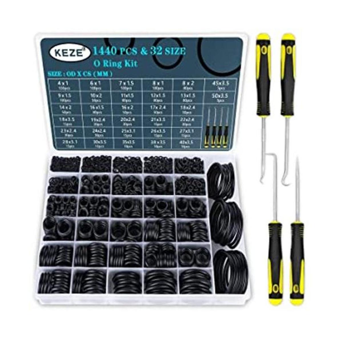 KEZE Juego surtido de 1440 anillos tóricos de goma de 32