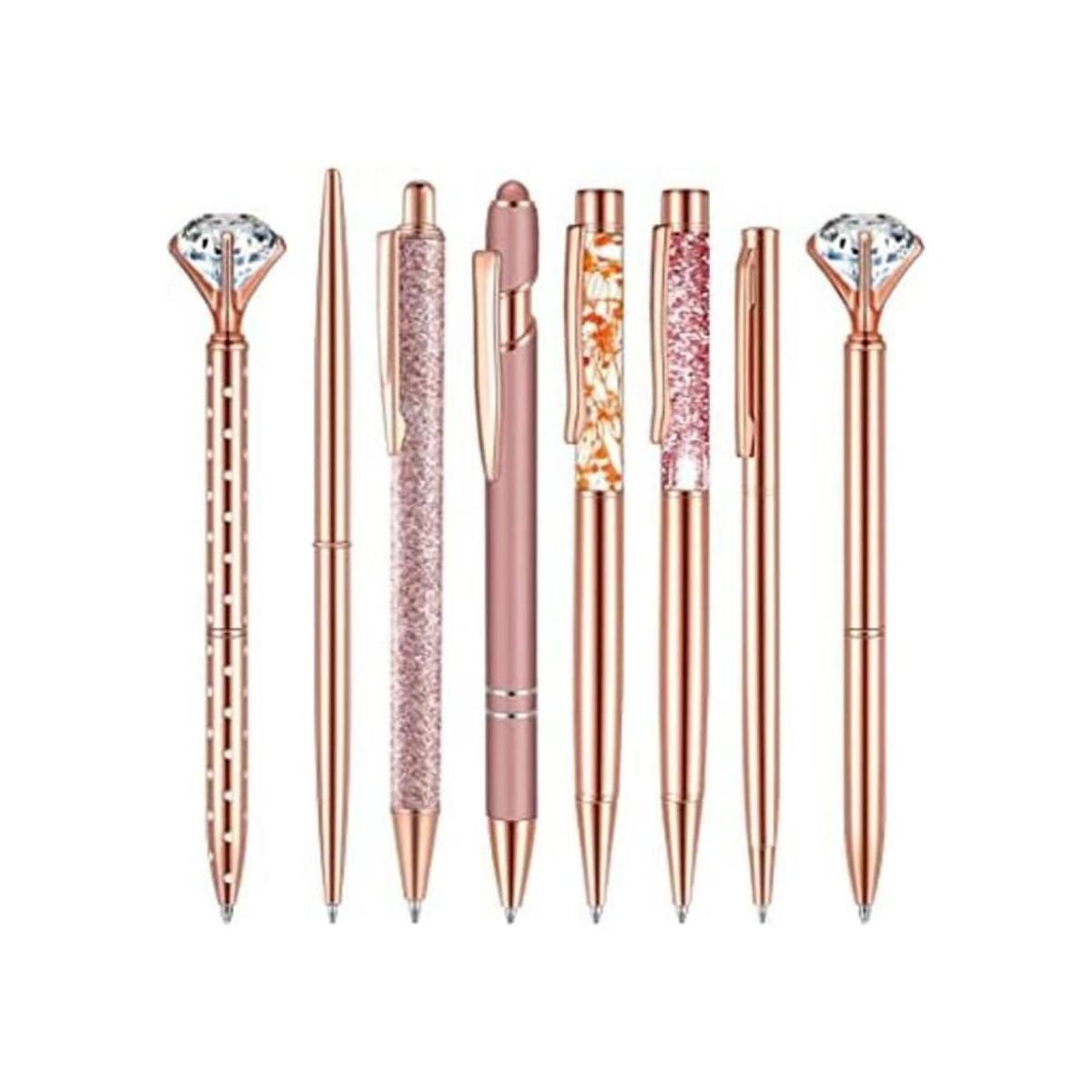 Juego de 8 bolígrafos de color oro rosa con purpurina de