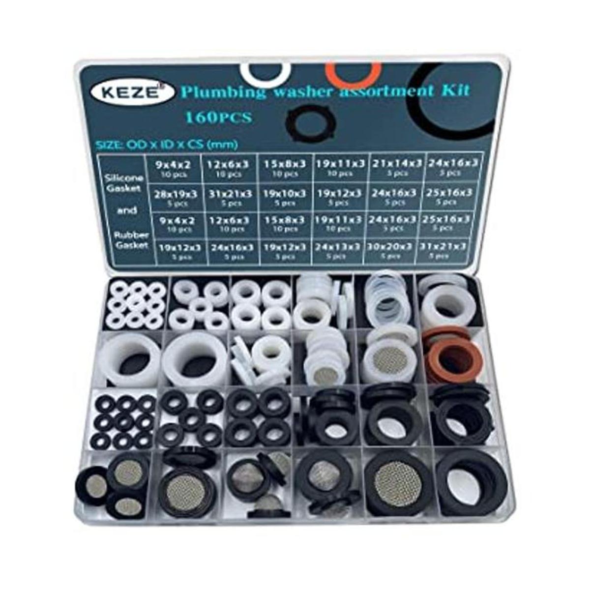 KEZE Kit de arandelas de fontanería de 24 tamaños 160