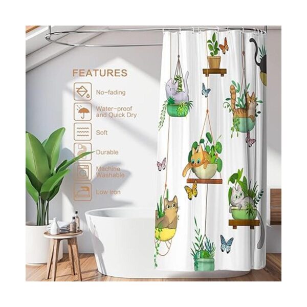 Cortina de ducha para gatos con plantas colgantes en