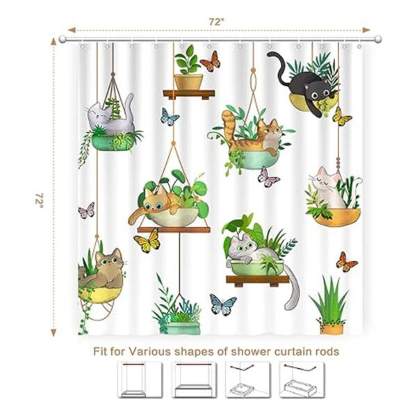 Cortina de ducha para gatos con plantas colgantes en