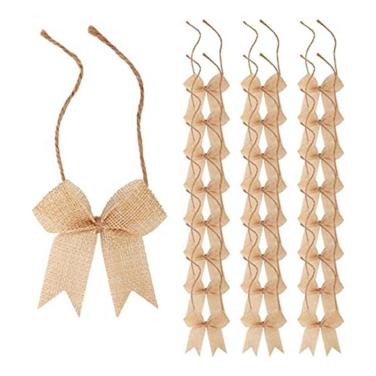 Meseey 24 Pcs 3 Inch Mini Burlap Ribbon Bow Smal Bows for