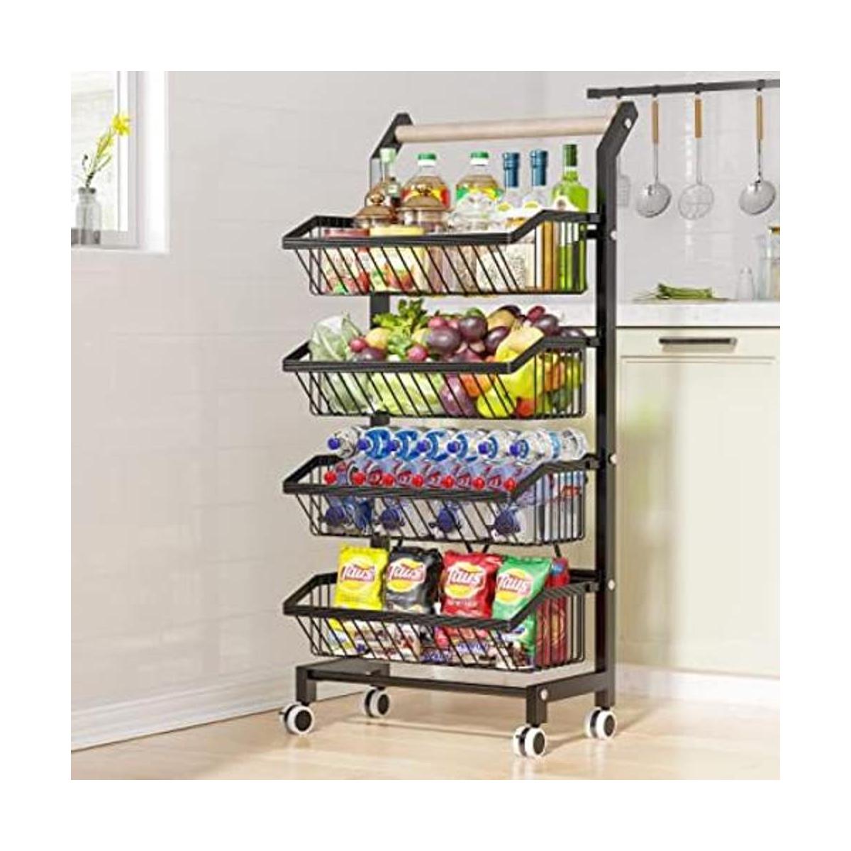 COVAODQ Storage Cart Fruit Basket 4Tier Rolling Utility