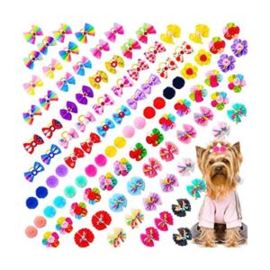 Mruq pet 100 lazos para el pelo de perro con bandas de