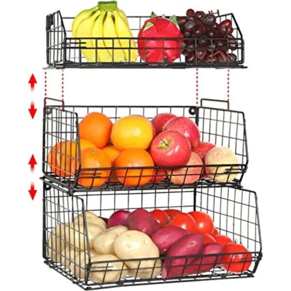 Cesta de frutas y verduras apilable de 3 niveles para