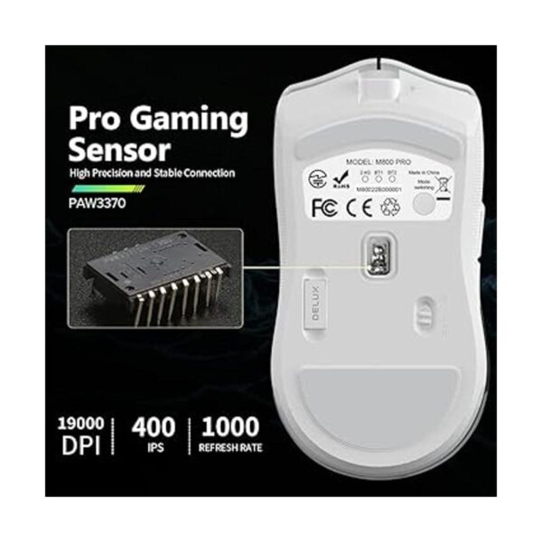 DELUX Mouse inalámbrico para juegos M800PRO con sensor PAW_2