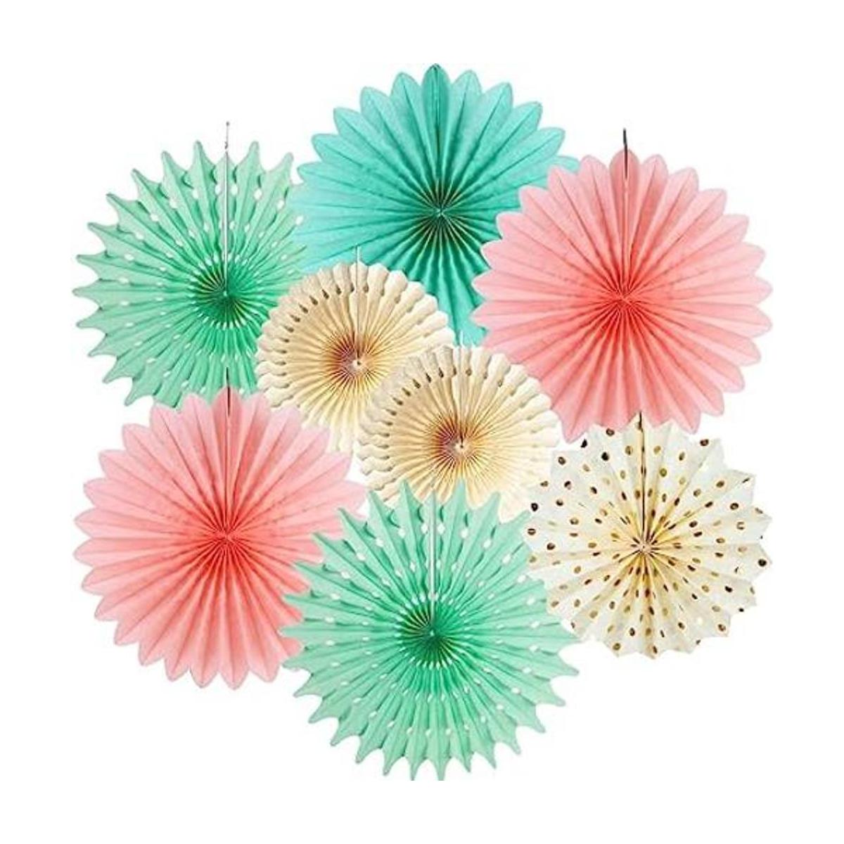 Abanicos de papel rosa crema verde menta decoración de