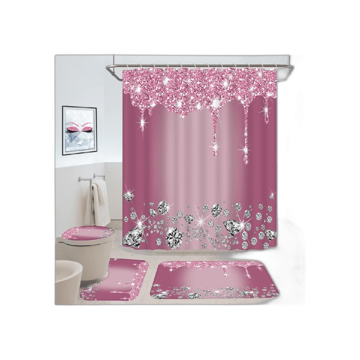 Juego de 4 cortinas de ducha con diamantes con purpurina