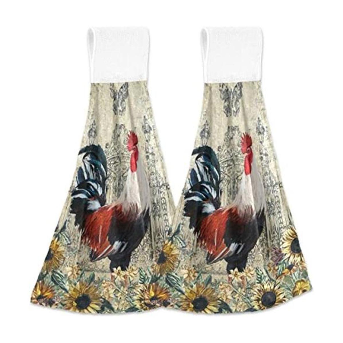 Juego de 2 toallas colgantes de cocina vintage de pollo