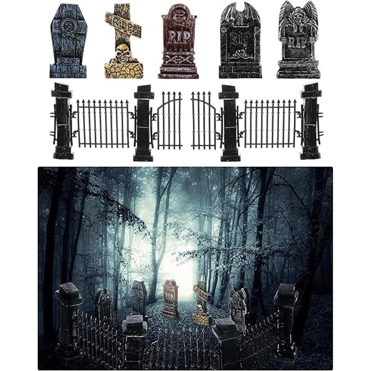 7 piezas de lápidas en miniatura de Halloween