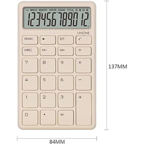 UNIONE Calculadora beige de bolsillo y escritorio con una