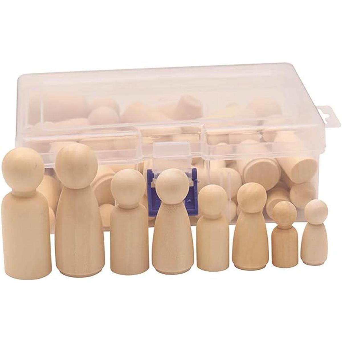 Paquete de 50 muñecas de clavija de madera con estuche de