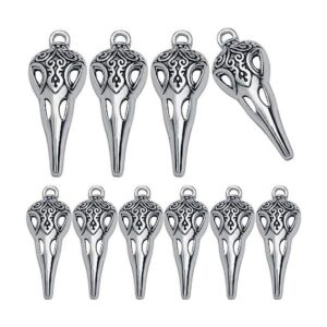 50 dijes de cabeza de pájaro de calavera de plata antigua