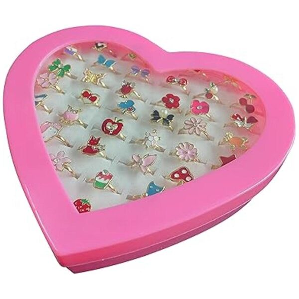 36 anillos de joyería para niña pequeña en caja ajustables_2