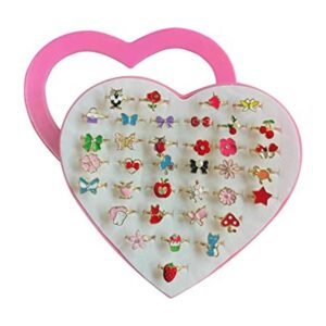 36 anillos de joyería para niña pequeña en caja ajustables_1