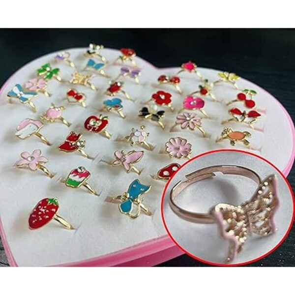 36 anillos de joyería para niña pequeña en caja ajustables_3