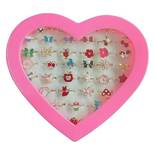 36 anillos de joyería para niña pequeña en caja ajustables_5