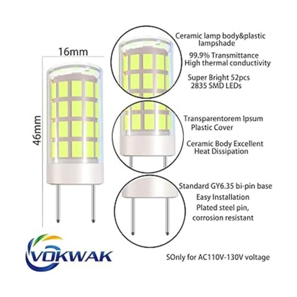 VOKWAK Bombilla LED GY6.35 GY6.35 con base bipin T4 JC