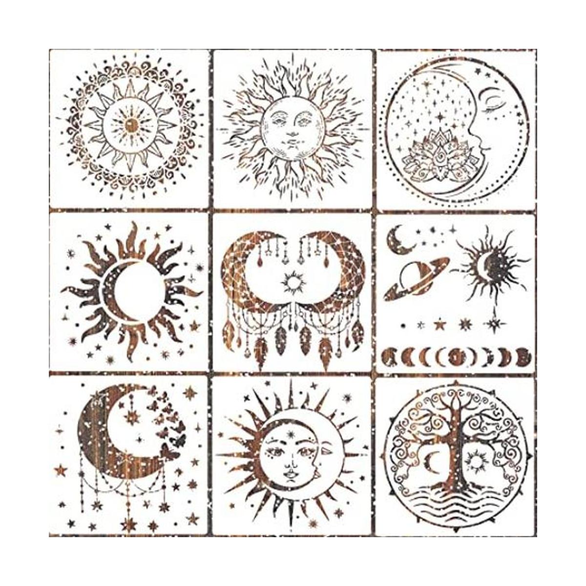 9 plantillas grandes de mandala para el sol y la luna