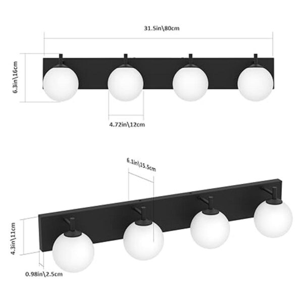 Lámparas de baño 4 luces de tocador color negro mate_2