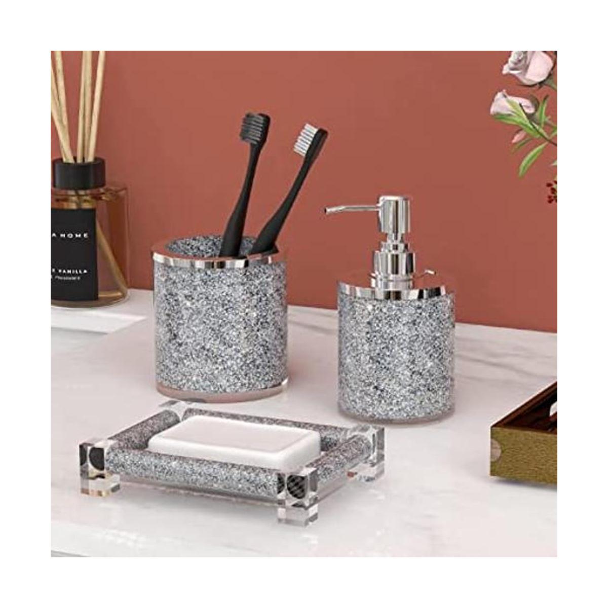 SHYFOY Juego de accesorios de baño de diamante plateado
