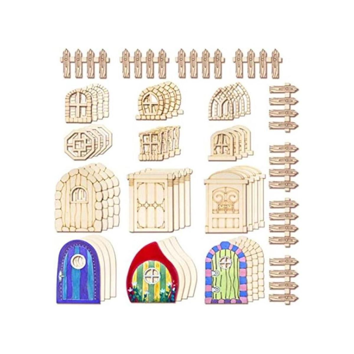 56 piezas de puerta de hadas de madera puertas de jardín