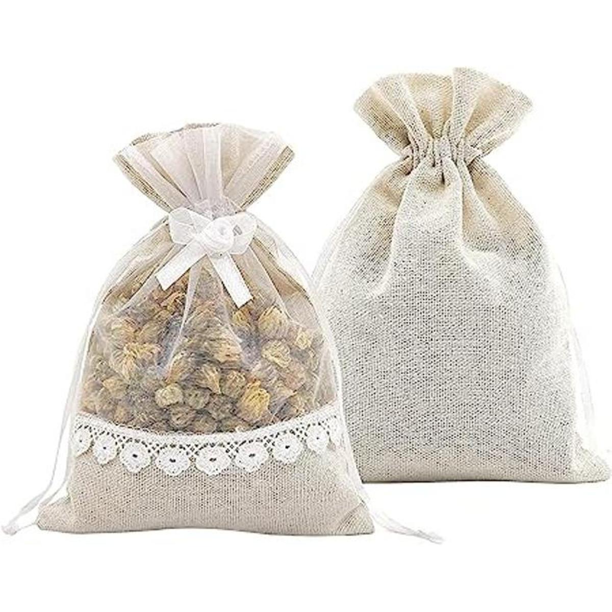 SumDirect 20 bolsas de arpillera con cordón rosa de 5 x 7