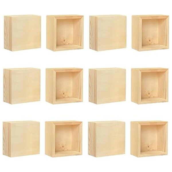 Paquete de 12 cajas cuadradas de madera pequeñas sin