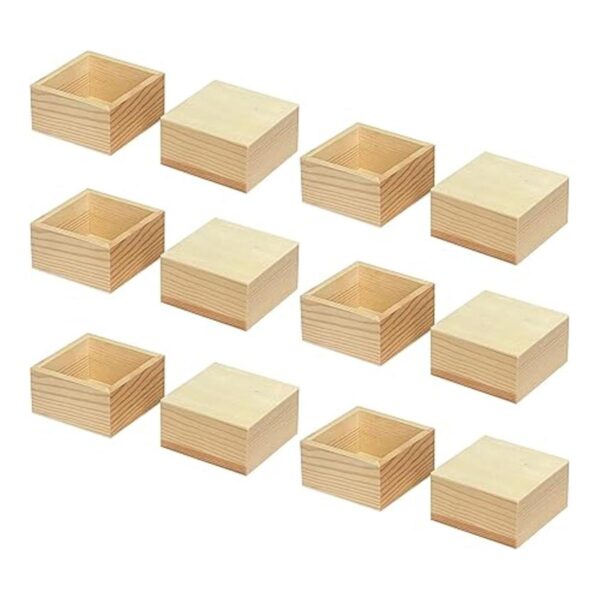 Paquete de 12 cajas cuadradas de madera pequeñas sin
