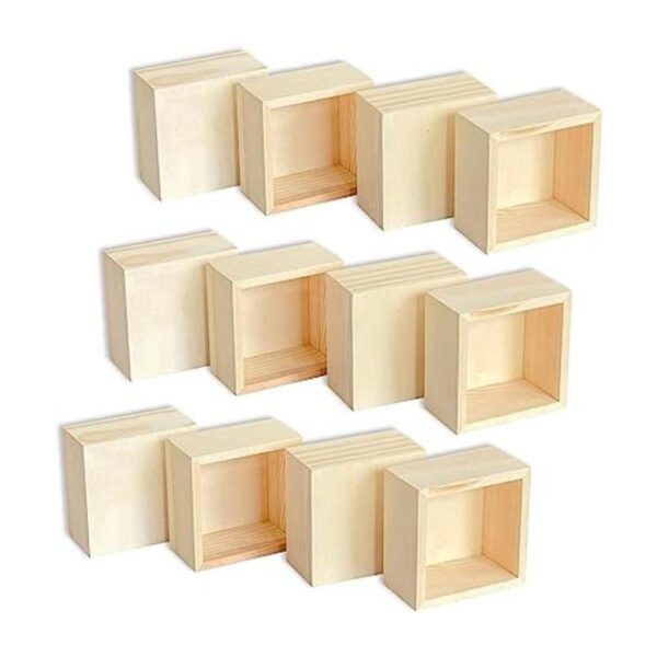 Paquete de 12 cajas cuadradas de madera pequeñas sin