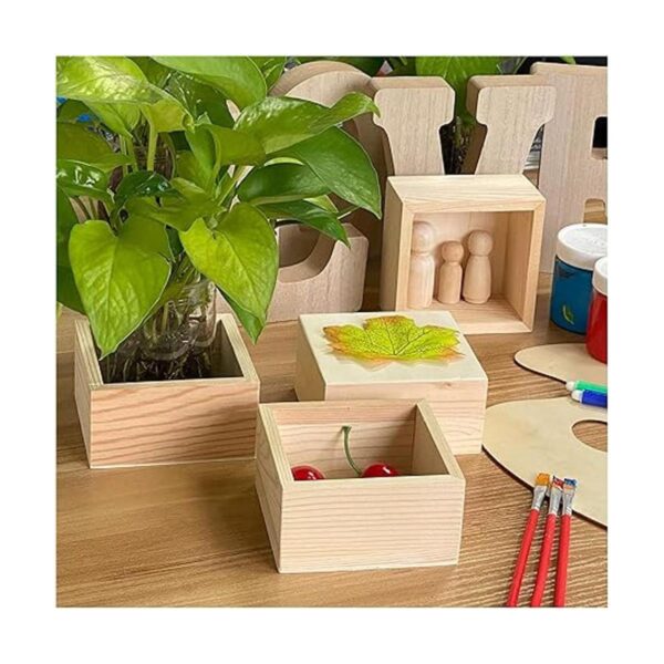 Paquete de 12 cajas cuadradas de madera pequeñas sin