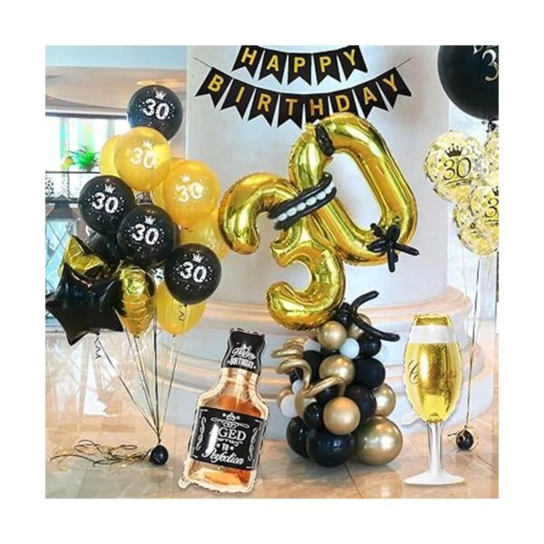 LaVenty 19 globos sucios de color negro y dorado para 30