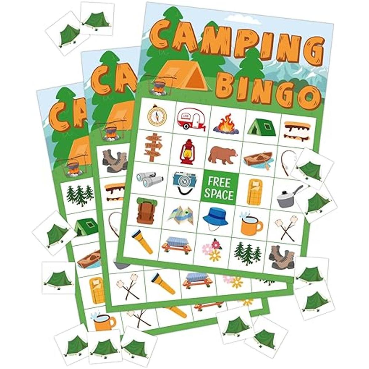 Juego de bingo de campamento actividades al aire libre