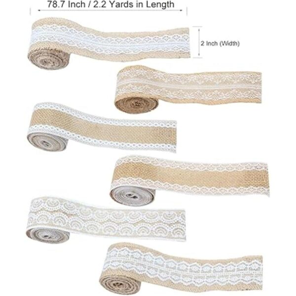 6 rollos de cinta de arpillera natural con encaje blanco y_3