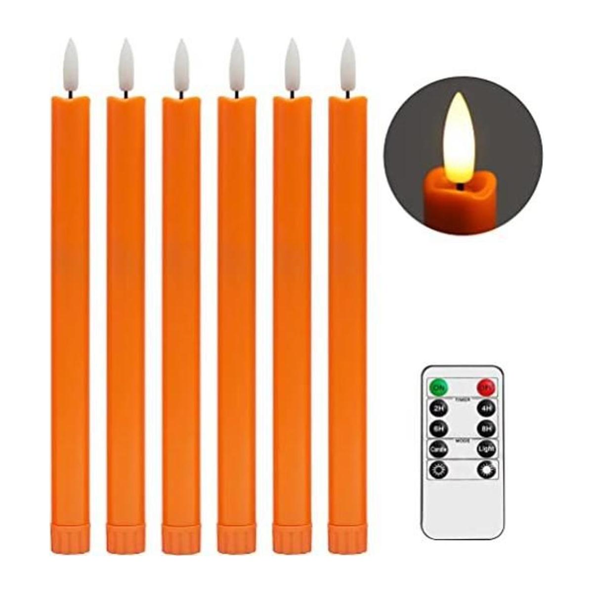 Stmarry Velas cónicas color naranja sin llama con control