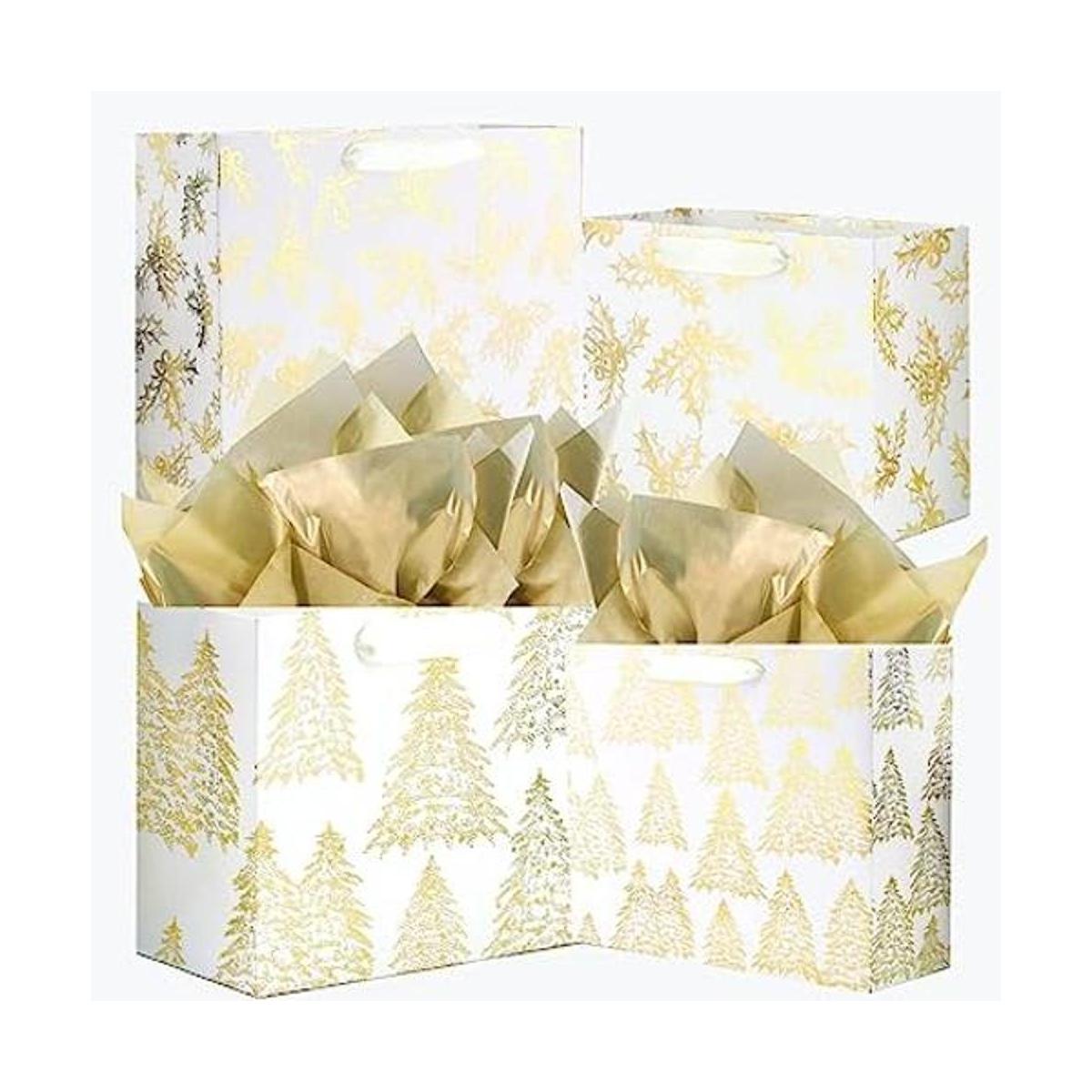 UNIQOOO 12 bolsas de regalo de Navidad doradas metálicas
