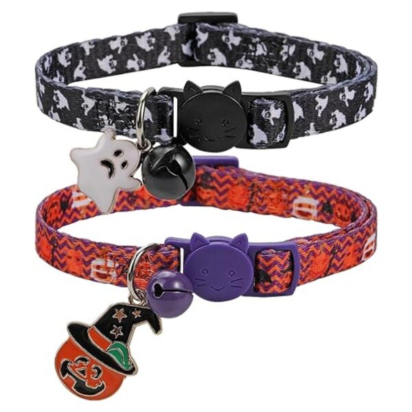Cat Halloween Collar Breakaway Black and Orange Cat